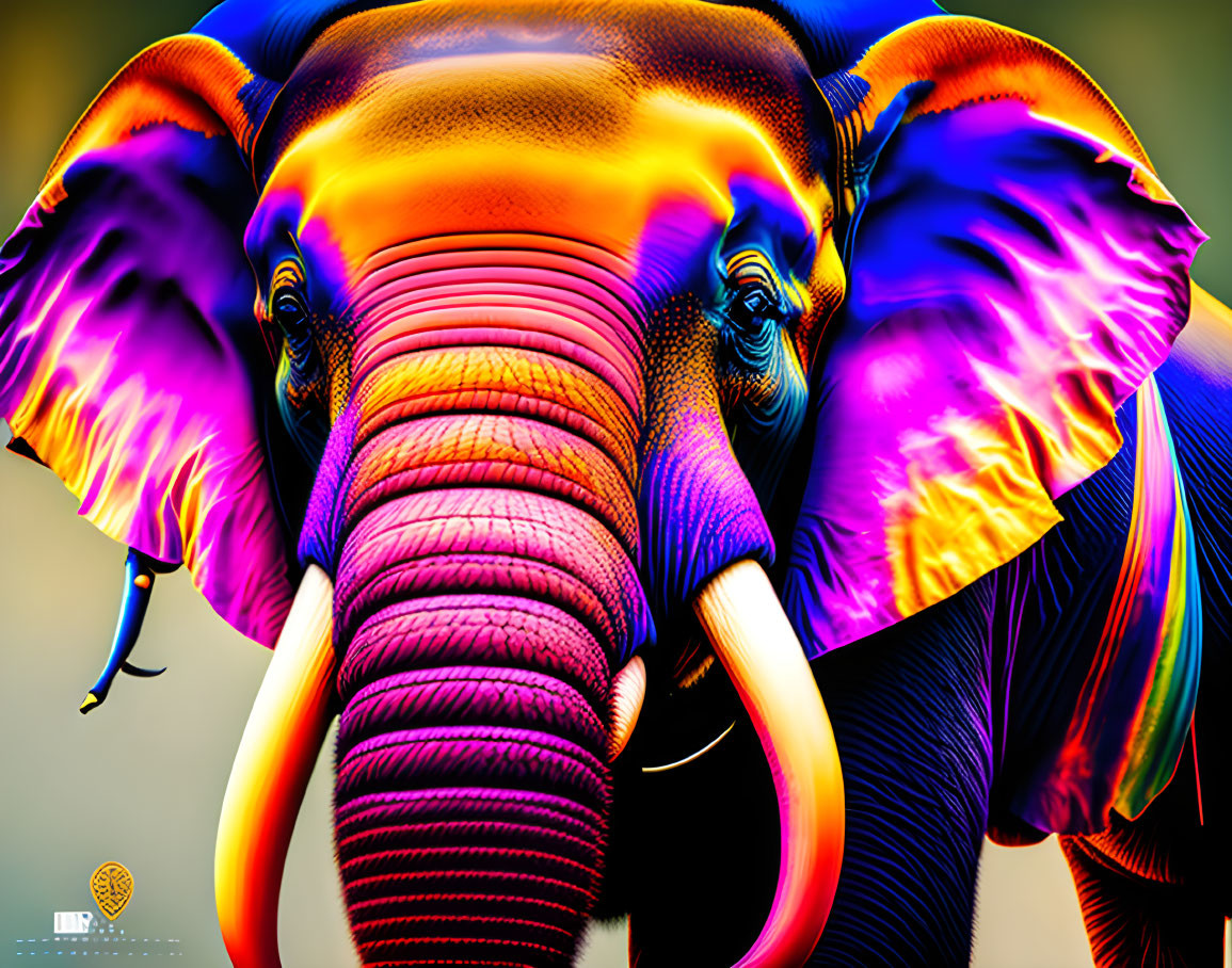 Colorful digital artwork showcasing textured elephant in blue, purple, red, and yellow.