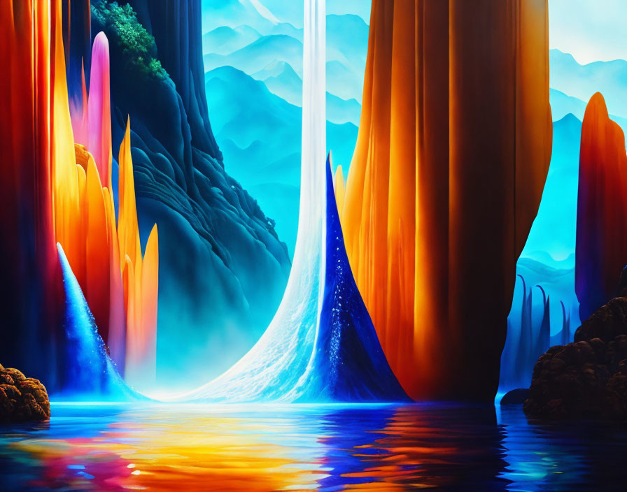 Fantasy landscape digital artwork with luminescent flora