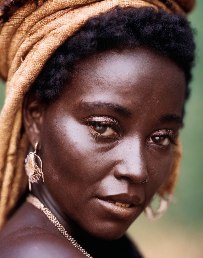 Portrait of Woman in Headscarf with Hoop Earrings