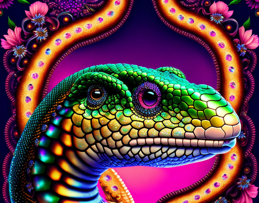 Colorful Lizard Artwork with Psychedelic Patterns