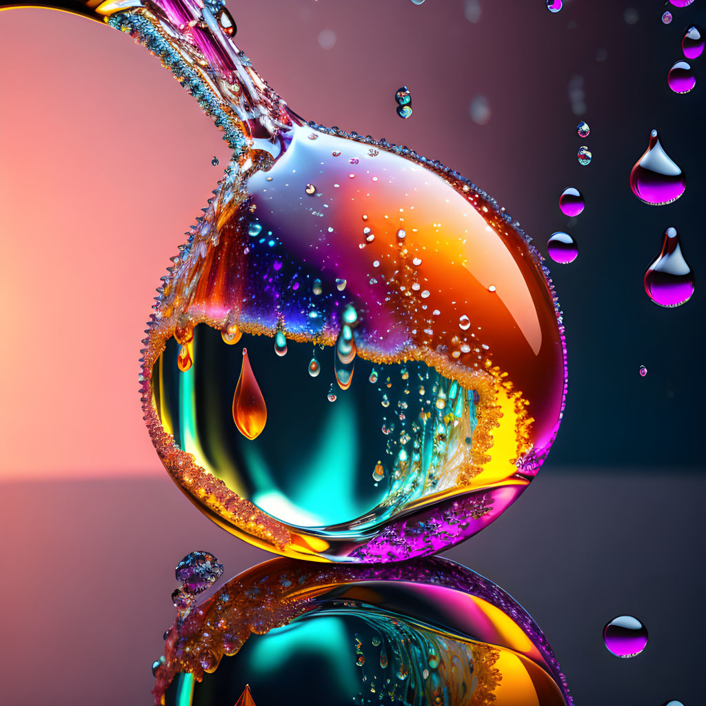 Colorful Liquid Splash Frozen in Time with Droplets Suspended