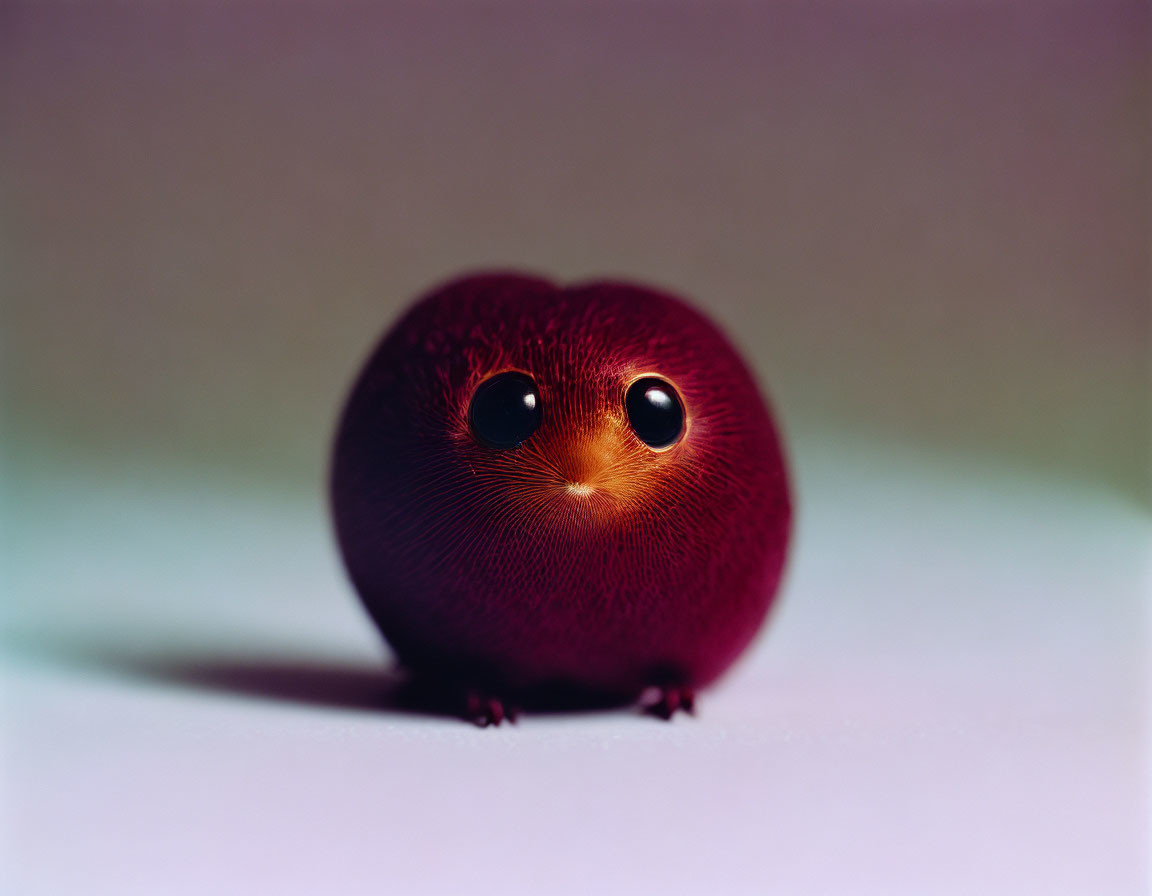 Round, glossy-eyed creature on soft background