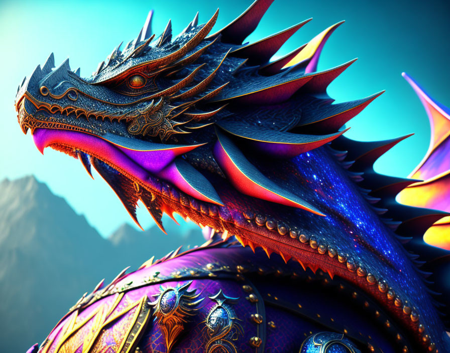 Vividly Colored Dragon Artwork with Ornate Details