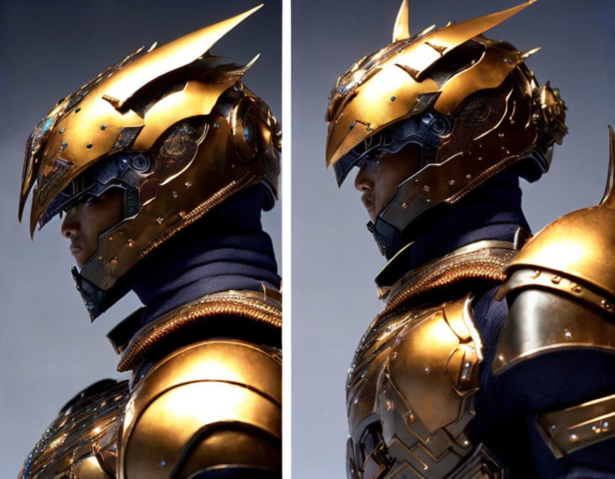 Intricate Golden Samurai Helmet and Armor on Dark Background