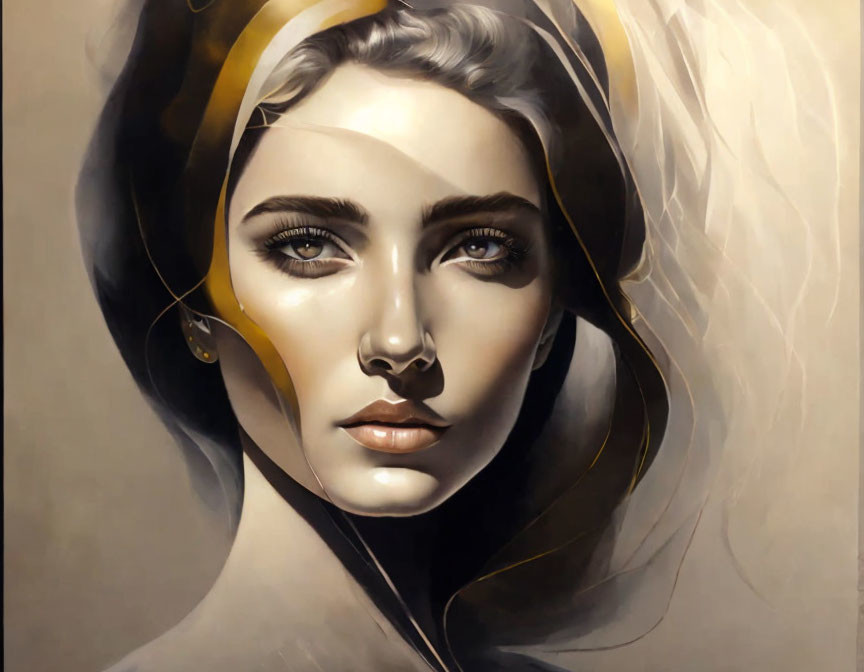 Portrait of Woman with Striking Features and Gold Accents