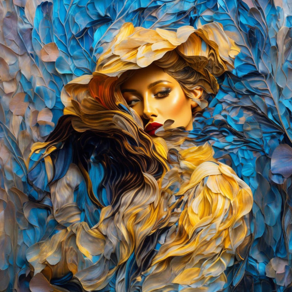 Vibrant artwork of woman in abstract blue surroundings