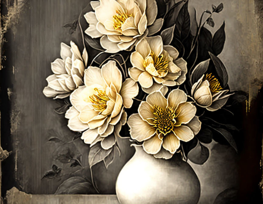 Vintage bouquet of blooming flowers in sepia tones