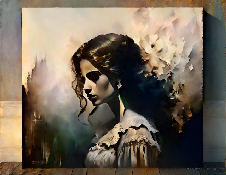 Enigmatic Woman Portrait with Dramatic Color Blending