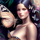 Vibrant fantasy painting of woman with butterflies