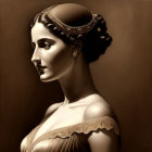 Sepia-Toned Portrait of Woman in Profile with Elegant Attire