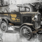 Vintage Car Photo: Old Sepia-Toned Image with Worn Paint & Spoked Wheels