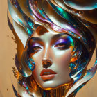 Vibrant digital artwork: Woman's face with swirling colors.