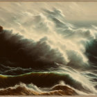 Stormy Sea Painting with Dark Waves and Moody Sky