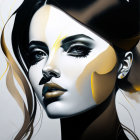 Hyperrealistic Painting of Woman in Hat with Abstract Yellow Shapes