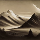 Vintage Monochrome Photo of Majestic Snowcapped Mountain Peaks