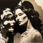 Vintage sepia image: Two women with flowers in hair, sharing a romantic gaze