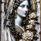 Intricate bas-relief sculpture of woman with ornate headdress