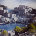 Tranquil Mediterranean village by calm blue waters