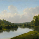 Tranquil landscape painting of a serene river scene