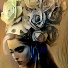 Portrait of Woman with Pastel Roses Headpiece and Golden Necklace