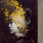 Woman's portrait with yellow flower overlay on vintage background