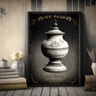 Vintage room decor with classic vase artwork, striped wallpaper, books, teapot, and dried flowers