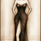 Stylized illustration: Woman in strapless evening gown