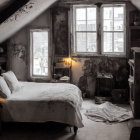 Cozy Vintage Attic Room with Bed, Desk, and Objects