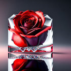 Red Rose in Transparent Cubical Container with Diamond-like Pattern on Gradient Background