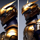 Intricate Golden Samurai Helmet and Armor on Dark Background