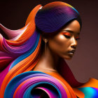 Vibrant multicolored hair art against dark background