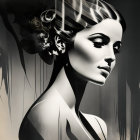 Monochrome digital artwork of a woman with elegant hairstyle and striking profile