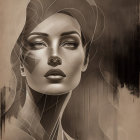 Monochromatic stylized portrait of a serene woman