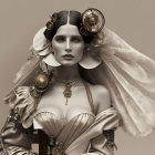 Sepia-Toned Victorian Woman Portrait with Steampunk Accessories