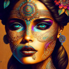 Colorful Mandala Patterns and Jewels on Woman's Face in Digital Art