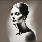 Monochrome portrait of a woman with sleek hair and contoured makeup