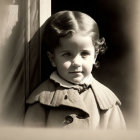 Vintage Black and White Photo of Young Child with Curly Hair in Coat