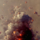 Explosive fire and smoke against cloudy sky backdrop