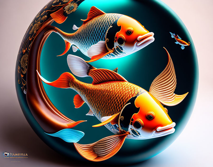 Vibrant koi fish with elaborate patterns in yin-yang formation