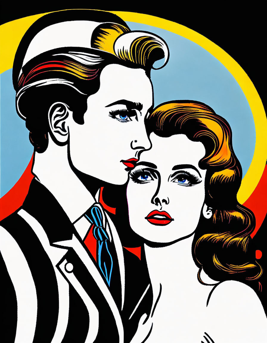 Colorful Pop Art Illustration of Man and Woman in Vintage Comic Style