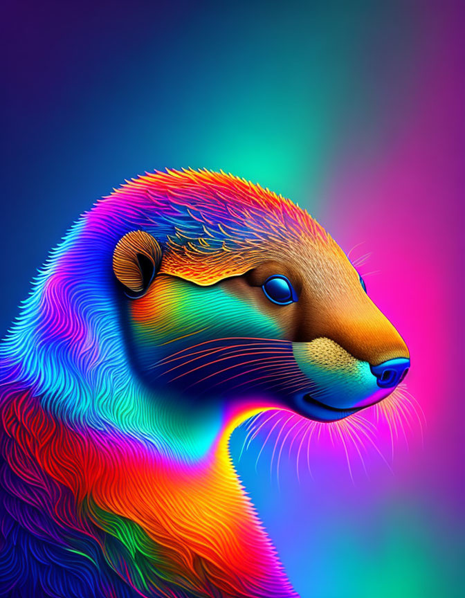 Colorful digital artwork: Animal with rainbow fur and textured details