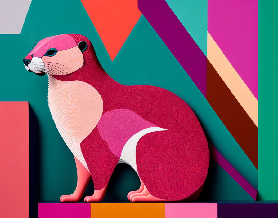 Colorful Geometric Meerkat Illustration on Abstract Background