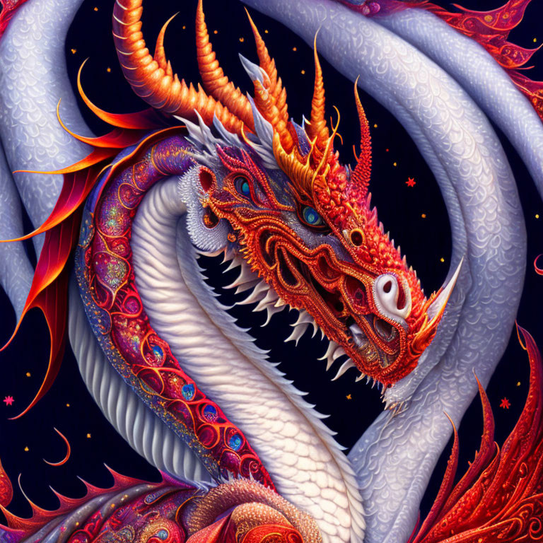 Intricate Dragon Artwork with Cosmic Background