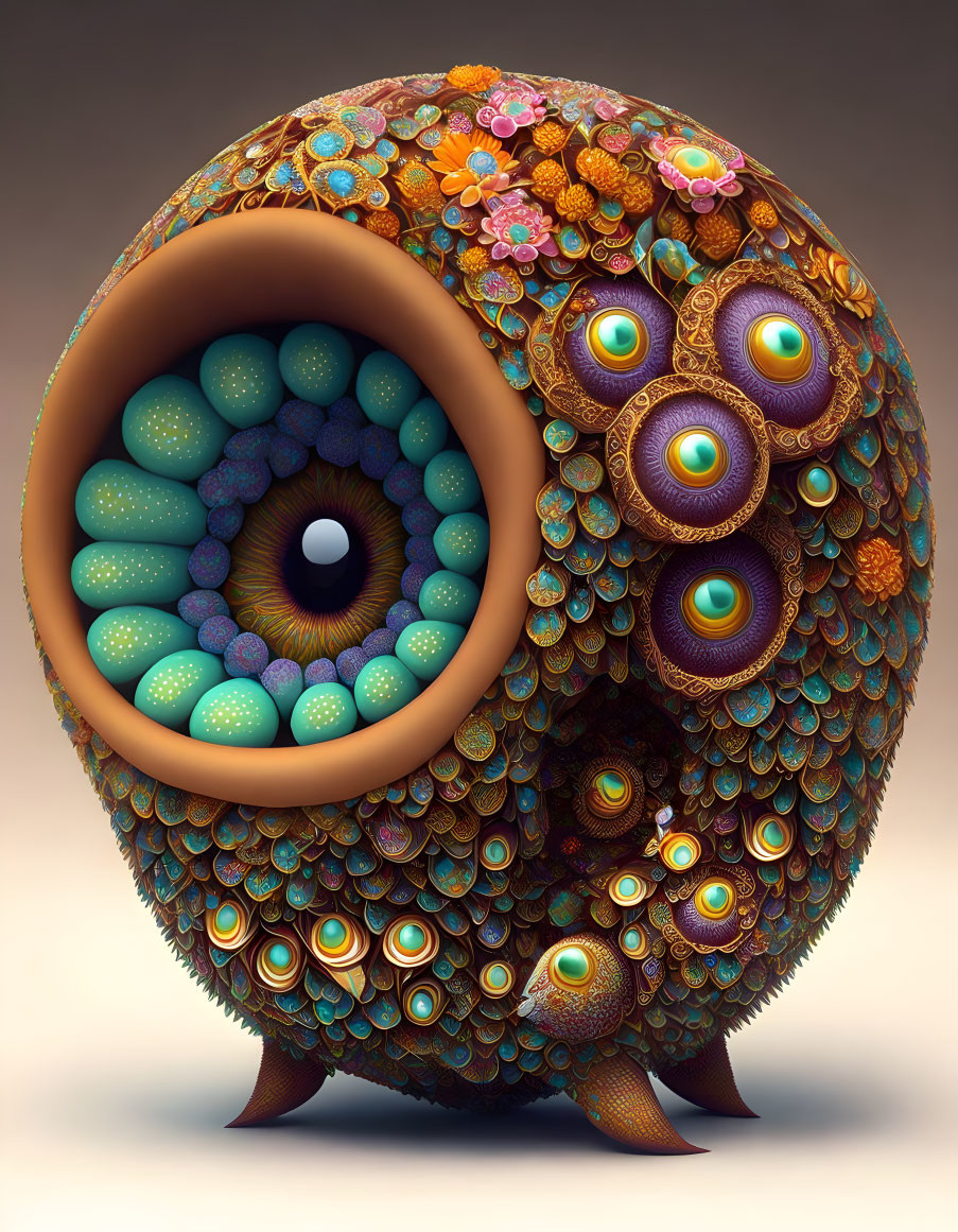 Colorful Owl-Like Creature with Fractal Patterns