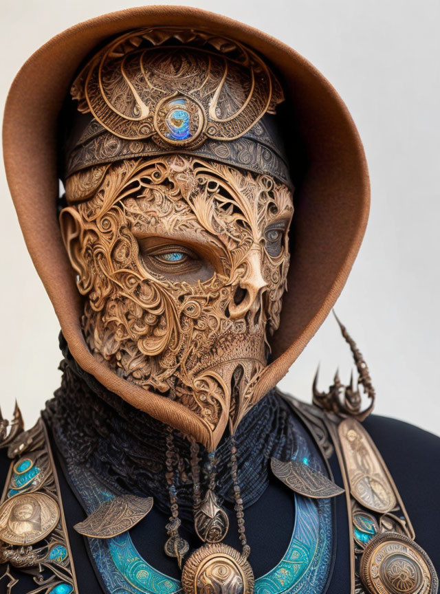 Intricate Mask and Cloak with Metallic Embellishments