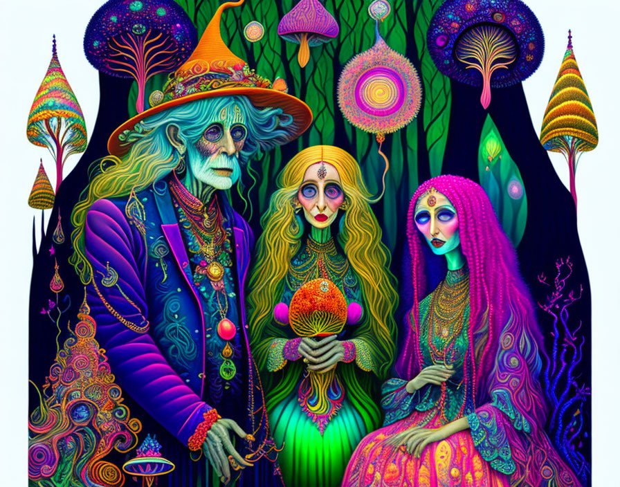 Colorful Psychedelic Fantasy Characters with Elaborate Costumes