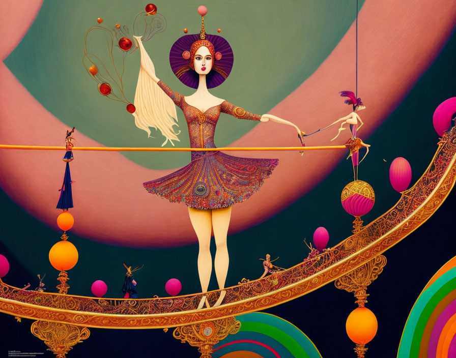 Whimsical surrealist digital artwork with vibrant colors and intricate patterns