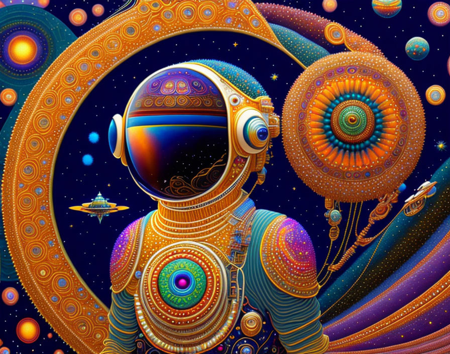 Colorful Astronaut Illustration in Cosmic Setting