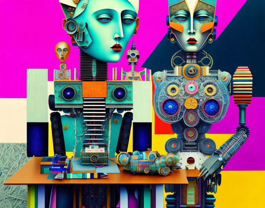 Colorful Surrealistic Robot Art in Abstract Environment