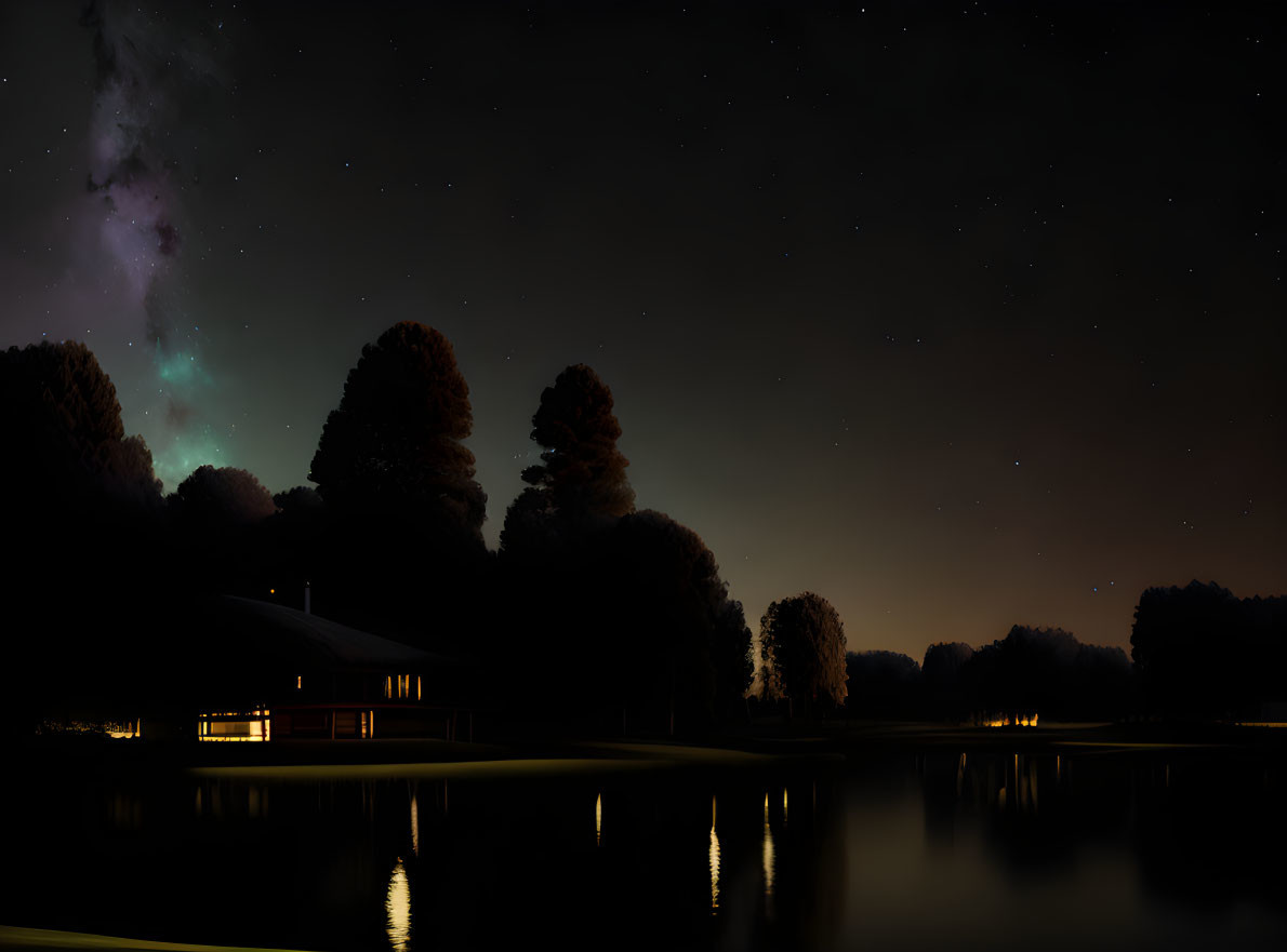 Starry Night Sky Over Serene Lake